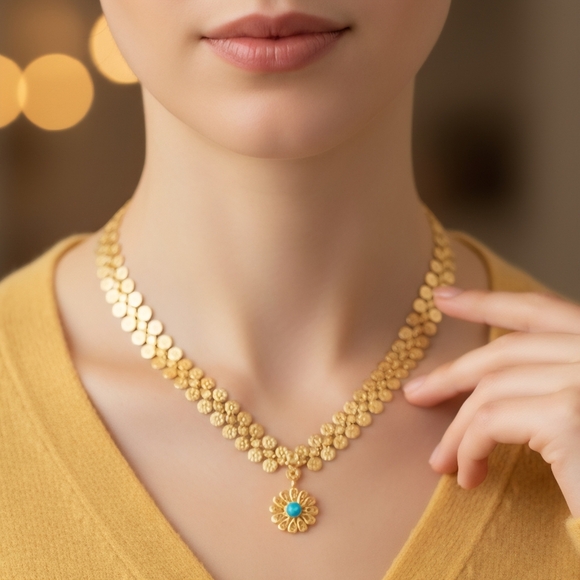 ๐18K Stainless Steel Vintage Boho Chic Flower Necklace Flower Turquoise Charm - Picture 7 of 11